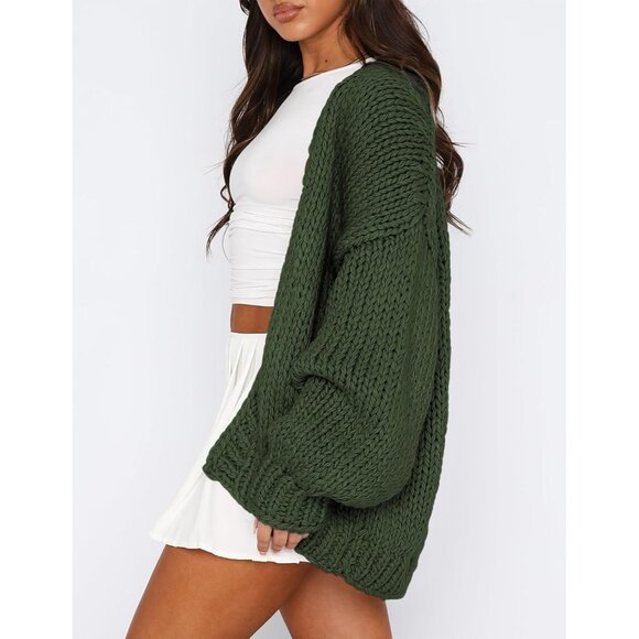 Womens Trendy Cardigan Sweaters Fall Army Green Long Sleeve Chunky Knit Outfits - Picture 4 of 8